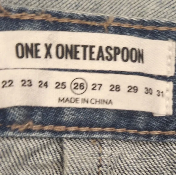 One Teaspoon Light Wash Denim Distressed Midi Pencil Skirt with High Slit - Picture 2 of 12